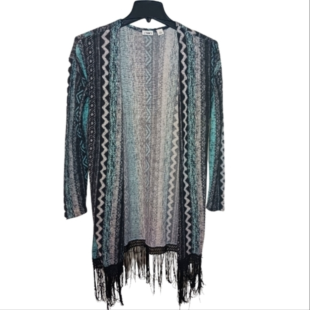Cato Womens Patterned‎ Fringe Cardigan Kimono Size Small